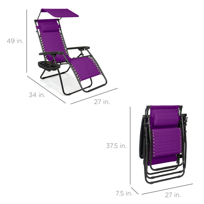 Chaise longue de patio inclinable pliable à gravité zéro avec auvent et plateau latéral