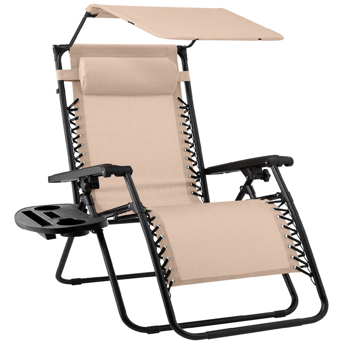 Chaise longue de patio inclinable pliable à gravité zéro avec auvent et plateau latéral