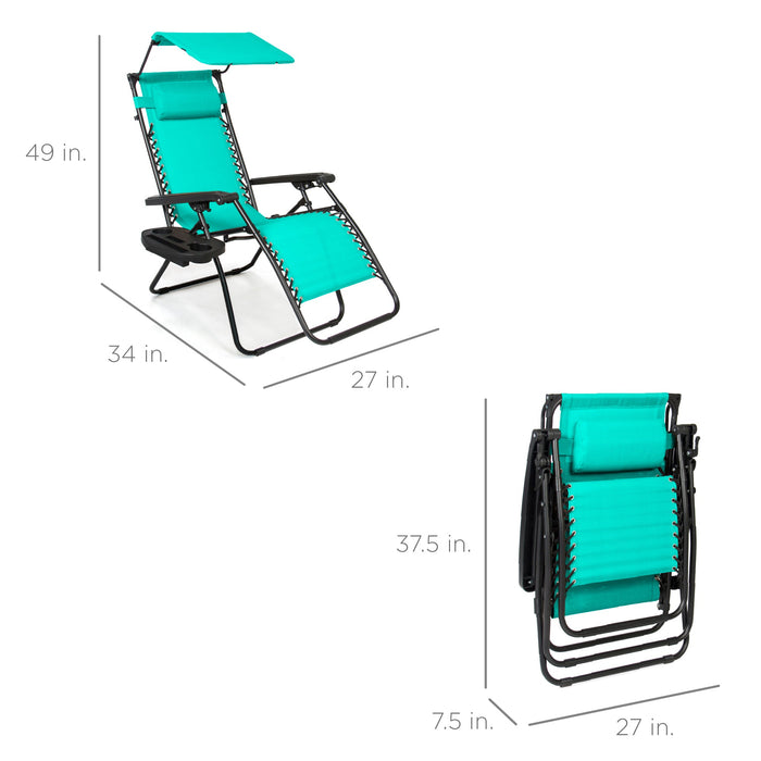 Chaise longue de patio inclinable pliable à gravité zéro avec auvent et plateau latéral