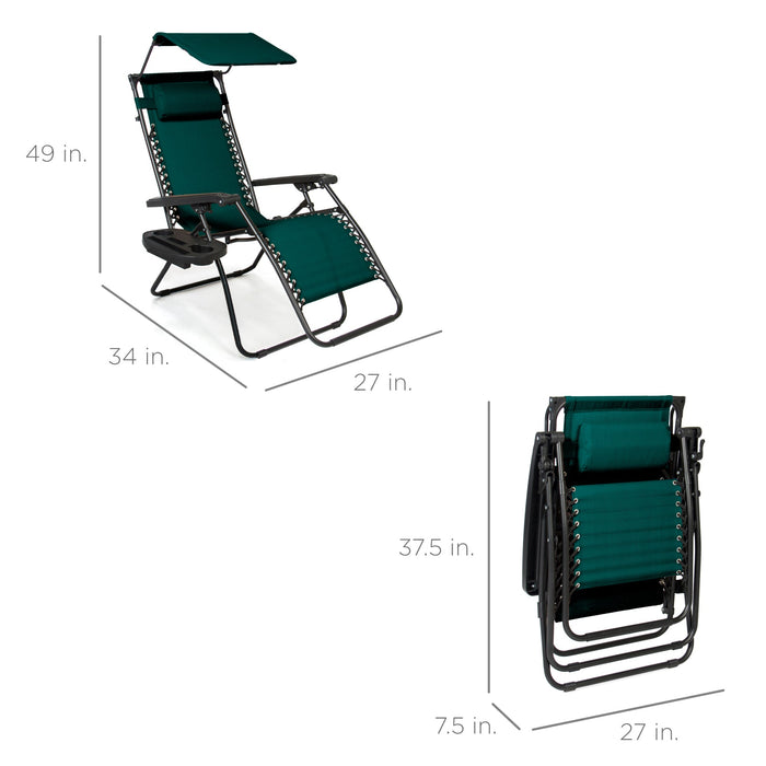 Chaise longue de patio inclinable pliable à gravité zéro avec auvent et plateau latéral