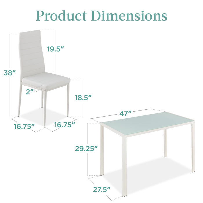 Ensemble de table à manger 5 pièces avec plateau en verre et chaises en cuir