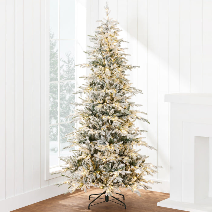 Pre-Lit Flocked Artificial Aspen Noble Fir Christmas Tree w/ Metal Stand