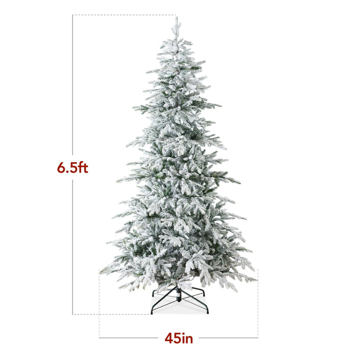 Pre-Lit Flocked Artificial Aspen Noble Fir Christmas Tree w/ Metal Stand