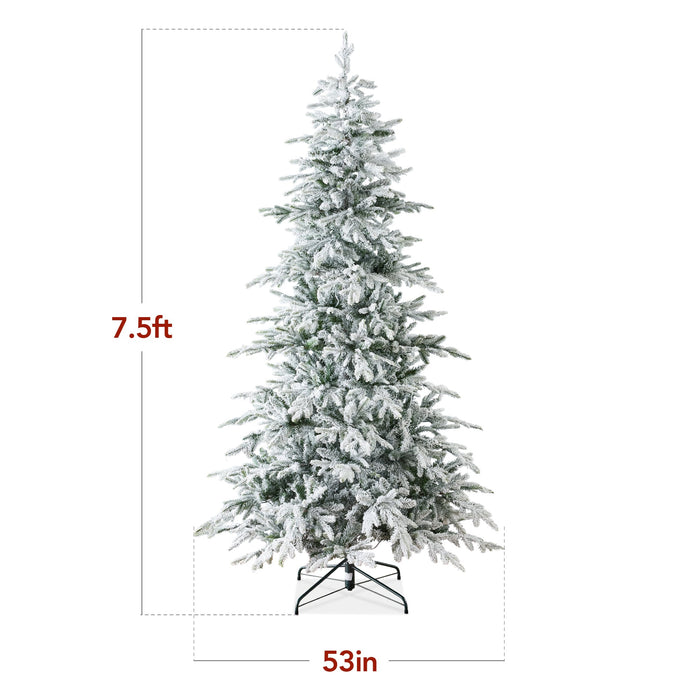 Pre-Lit Flocked Artificial Aspen Noble Fir Christmas Tree w/ Metal Stand