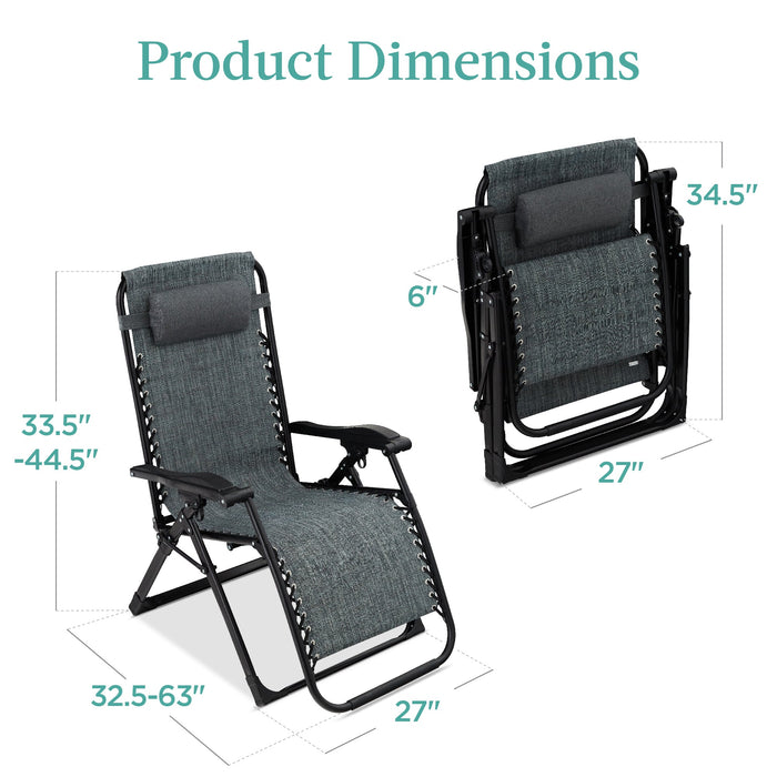 Oversized Zero Gravity Chair, Folding Outdoor Recliner w/ Removable Cushion