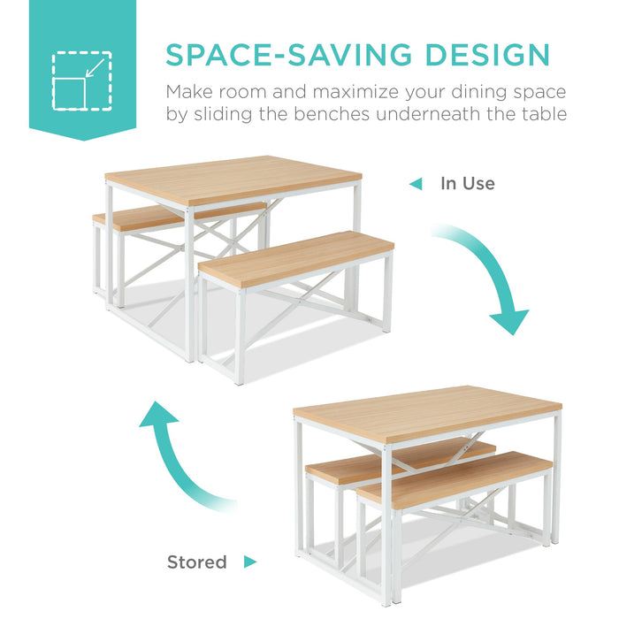 3-Piece Bench Style Dining Furniture Set w/ 2 Benches, Table - 45.5in