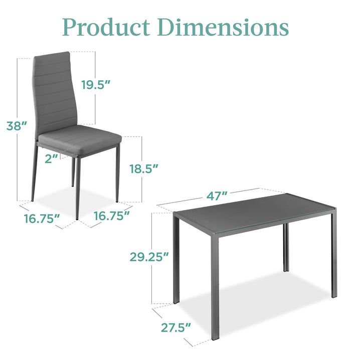 Ensemble de table à manger 5 pièces avec plateau en verre et chaises en cuir