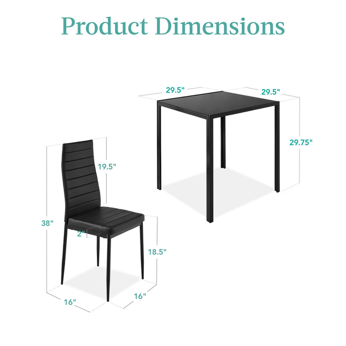 3-Piece Dining Table Set w/ Glass Top, Leather Chairs