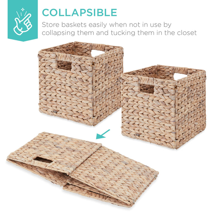 Set of 5 Collapsible Hyacinth Storage Baskets w/ Inserts - 12x12in