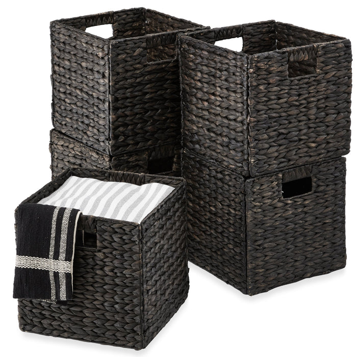 Set of 5 Collapsible Hyacinth Storage Baskets w/ Inserts - 13x13in