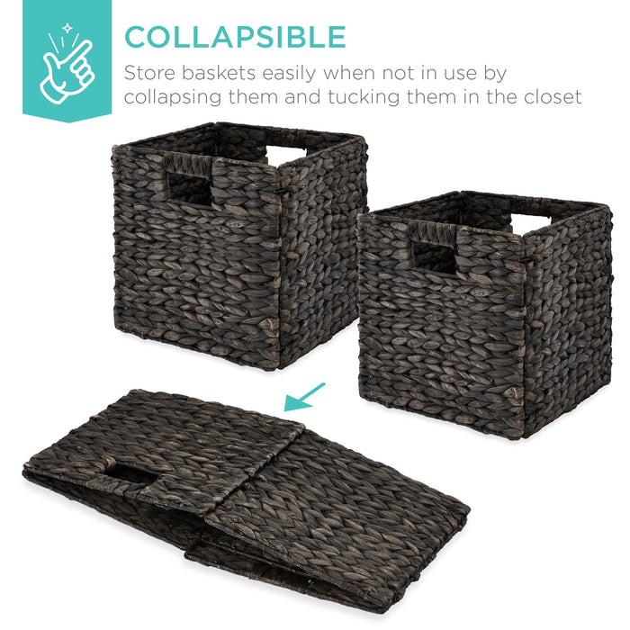 Set of 5 Collapsible Hyacinth Storage Baskets w/ Inserts - 13x13in