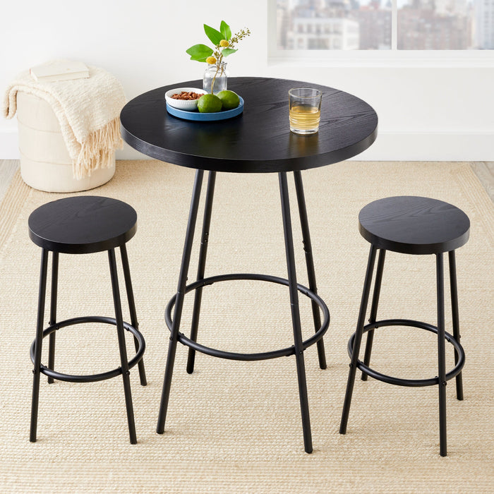 3-Piece Bistro Set Modern Round Counter Height Dining Set w/ 2 Stools