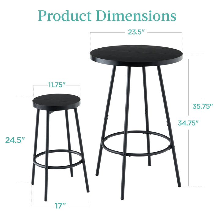 3-Piece Bistro Set Modern Round Counter Height Dining Set w/ 2 Stools