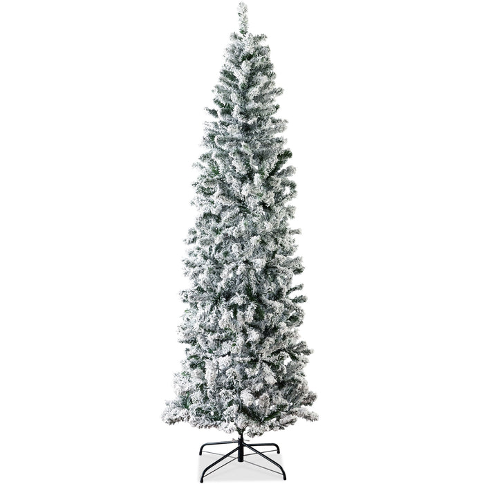 Snow Flocked Artificial Pencil Christmas Tree w/ Stand