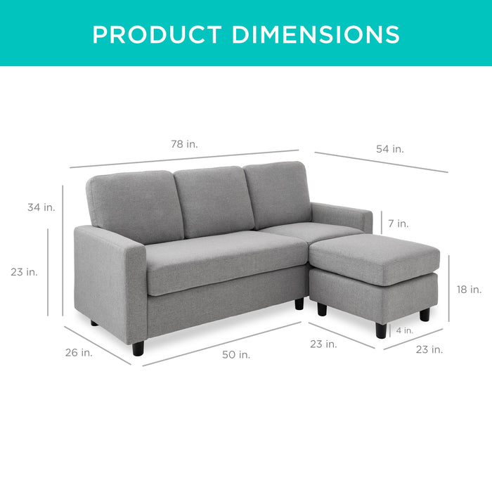 Upholstered Sectional Sofa Couch w/ Chaise Lounge, Reversible Ottoman Bench