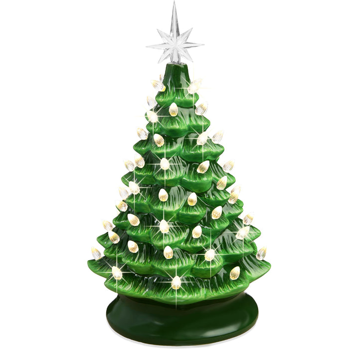 Pre-Lit Ceramic Tabletop Christmas Tree with Lights- 15in