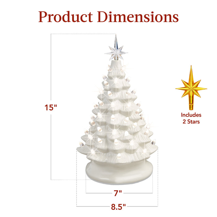 Sapin de Noël de table en céramique pré-éclairé avec lumières - 15 pouces