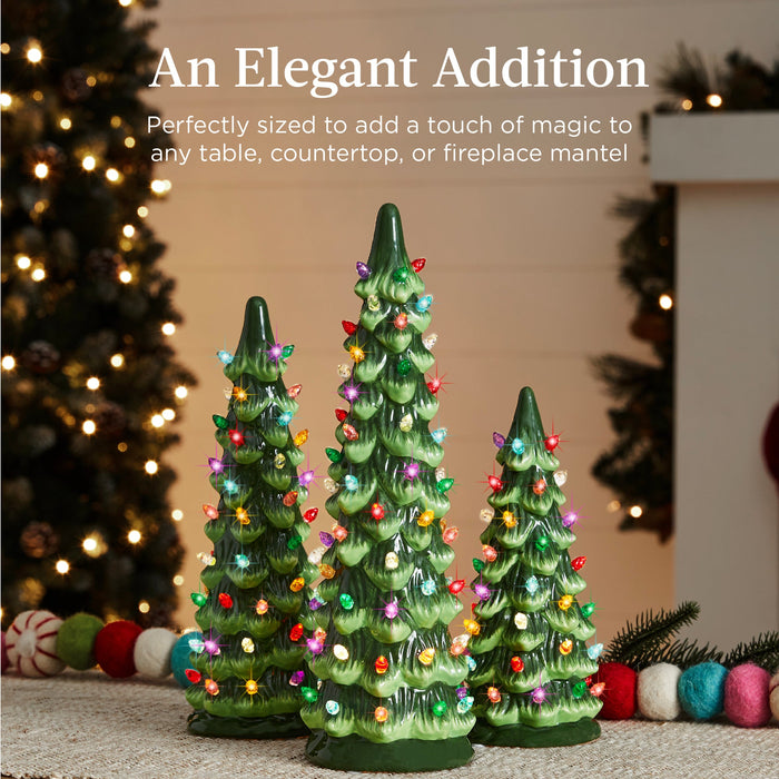 Lot de 3 sapins de Noël de table en céramique pré-éclairés