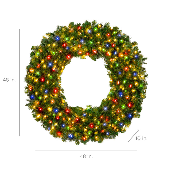 Couronne de Noël artificielle pré-éclairée avec lumières LED multicolores et embouts en PVC