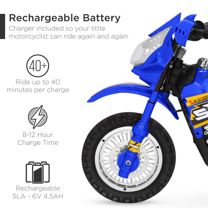 Moto électrique 6 V pour enfants avec roues d'entraînement, lumières et musique