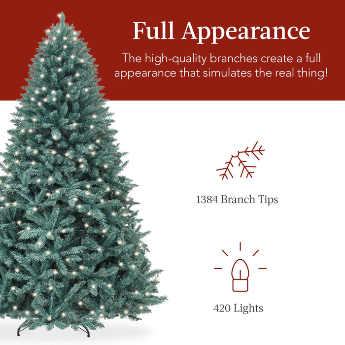 Sapin de Noël bleu illuminé avec base pliable et lumières incandescentes