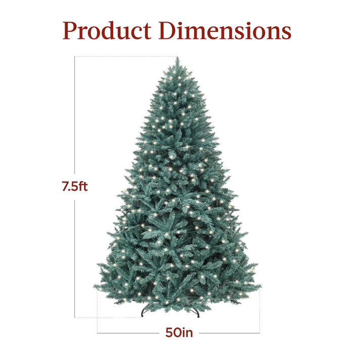 Sapin de Noël bleu illuminé avec base pliable et lumières incandescentes