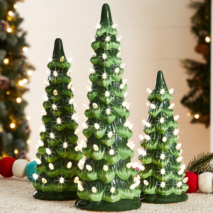 Set of 3 Pre-Lit Ceramic Tabletop Christmas Trees