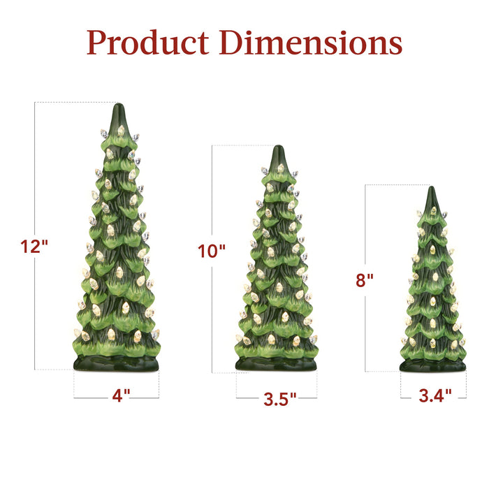 Lot de 3 sapins de Noël de table en céramique pré-éclairés