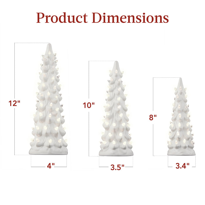 Lot de 3 sapins de Noël de table en céramique pré-éclairés