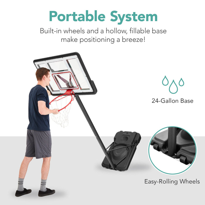 Panier de basket-ball réglable de taille réglementaire avec base remplissable, 2 roues