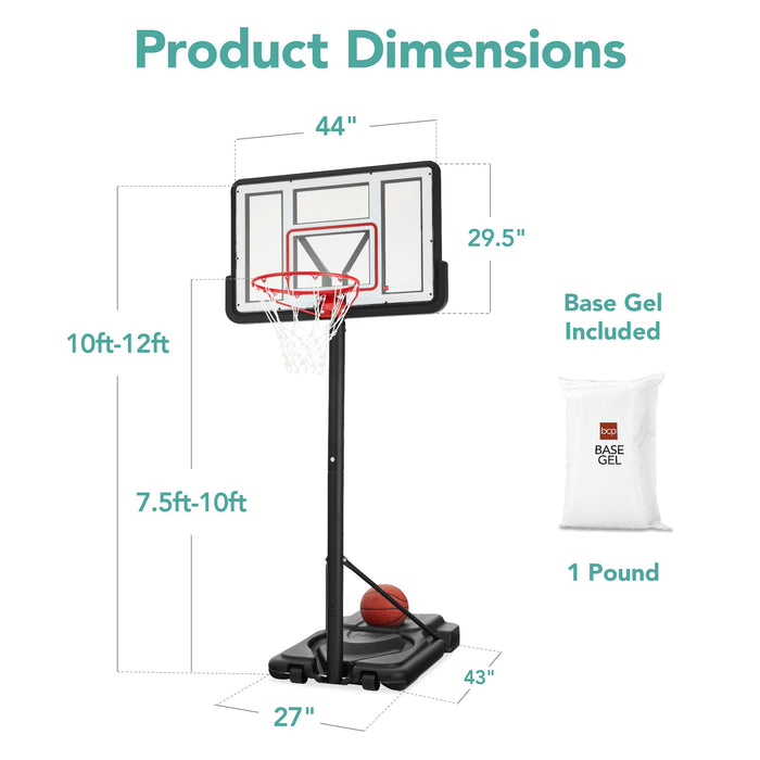 Panier de basket-ball réglable de taille réglementaire avec base remplissable, 2 roues