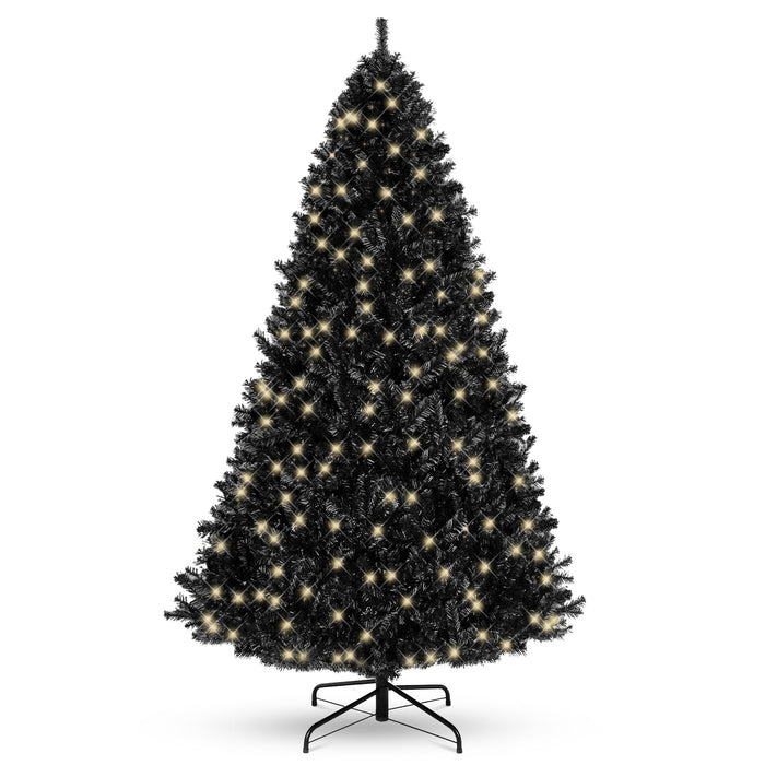 Pre-Lit Artificial Black Christmas Tree w/ Incandescent Lights, Metal Stand