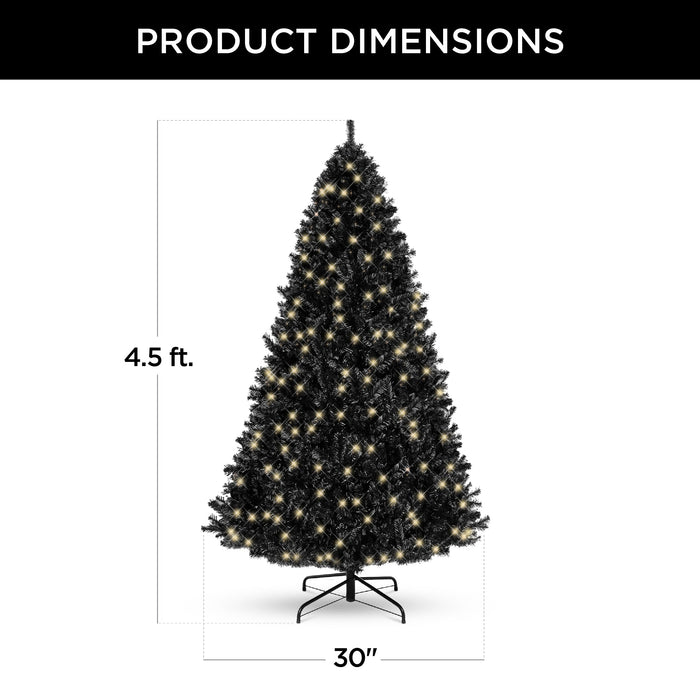 Pre-Lit Artificial Black Christmas Tree w/ Incandescent Lights, Metal Stand