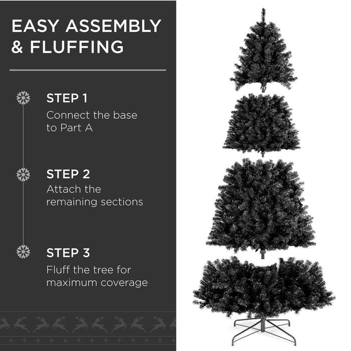 Pre-Lit Artificial Black Christmas Tree w/ Incandescent Lights, Metal Stand