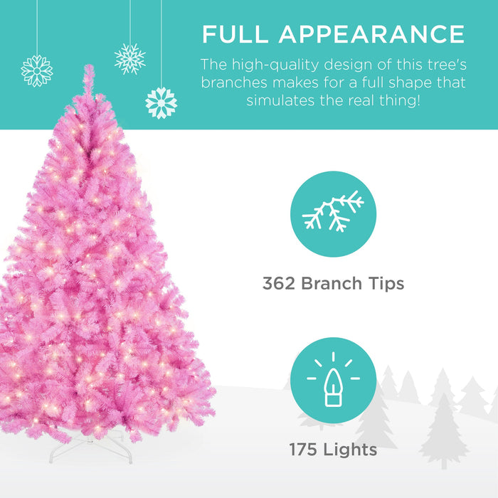 Pre-Lit Artificial Pink Christmas Tree w/ Incandescent Lights, Metal Stand