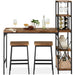 3-Piece Bar Height Dining Set w/ Bottle Rack, Glass Storage, 5 Shelves