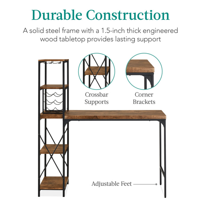 3-Piece Bar Height Dining Set w/ Bottle Rack, Glass Storage, 5 Shelves