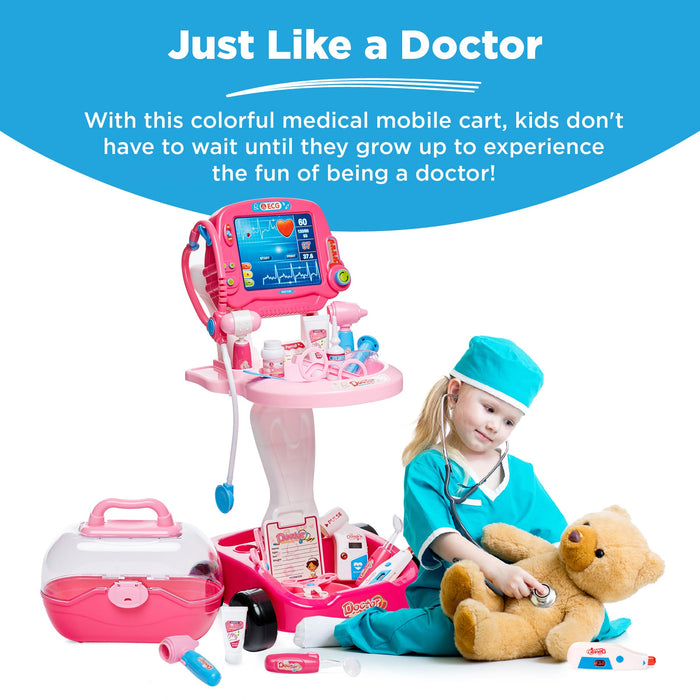 Play Doctor Kit for Kids, Boys & Girls with 17 Accessories, Mobile Cart