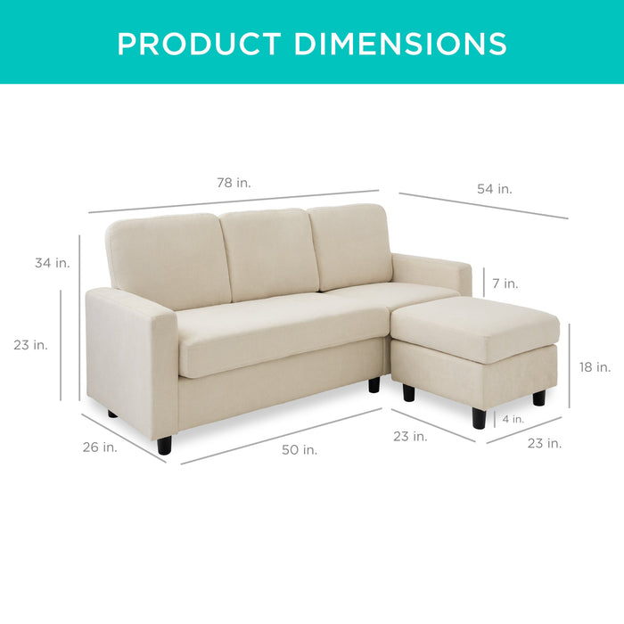 Upholstered Sectional Sofa Couch w/ Chaise Lounge, Reversible Ottoman Bench