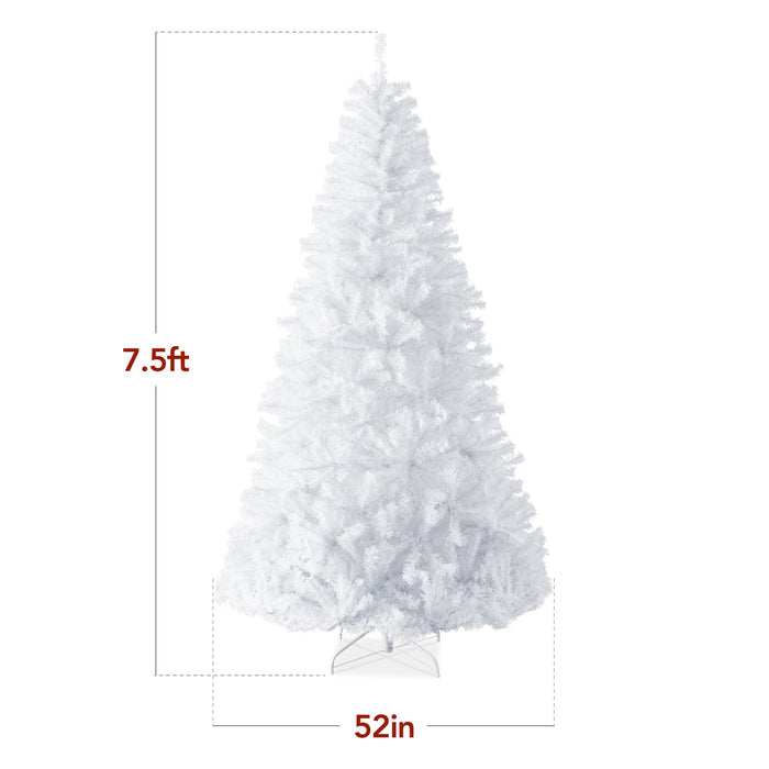 Premium White Artificial Pine Christmas Tree w/ Tips, Foldable Metal Base