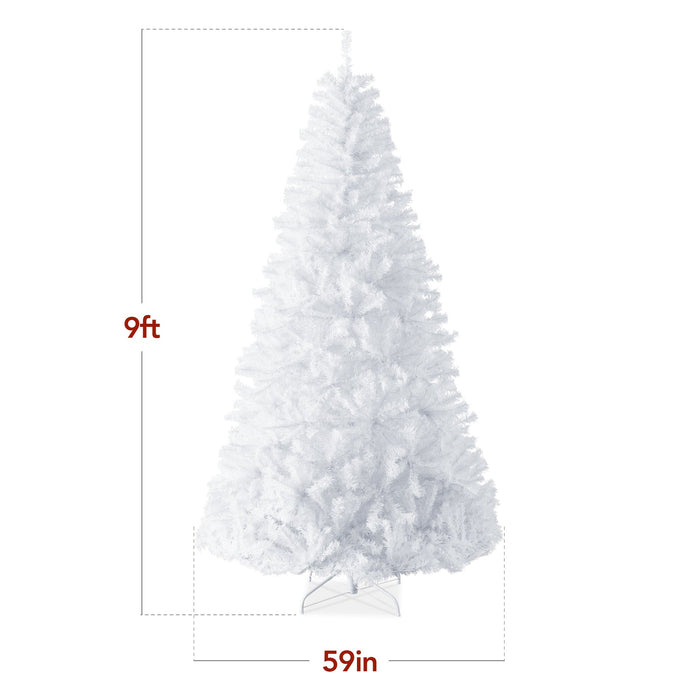 Premium White Artificial Pine Christmas Tree w/ Tips, Foldable Metal Base