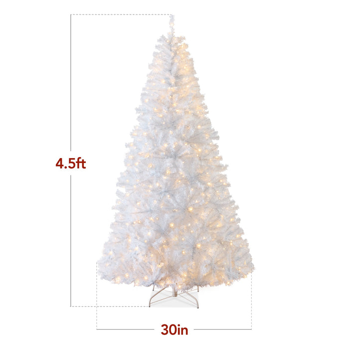 Sapin de Noël artificiel blanc pré-éclairé avec lumières et support en métal