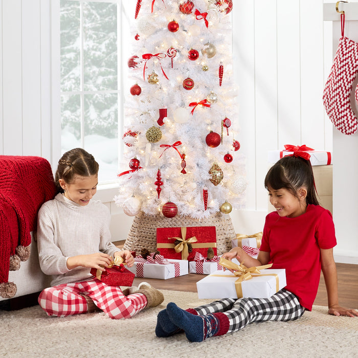 Pre-Lit White Pencil Christmas Tree w/ Metal Base, Incandescent Lights