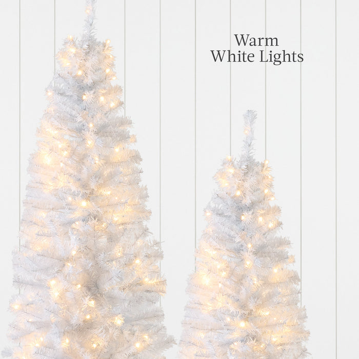 Pre-Lit White Pencil Christmas Tree w/ Metal Base, Incandescent Lights