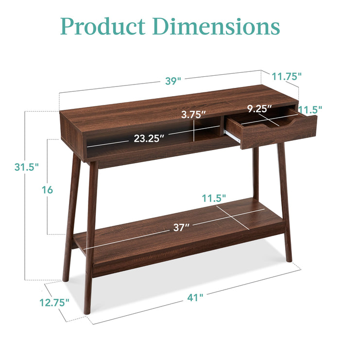 Mid-Century Modern Hallway Console Table w/ Cubby, Drawer