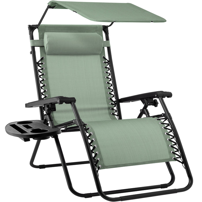 Chaise longue de patio inclinable pliable à gravité zéro avec auvent et plateau latéral