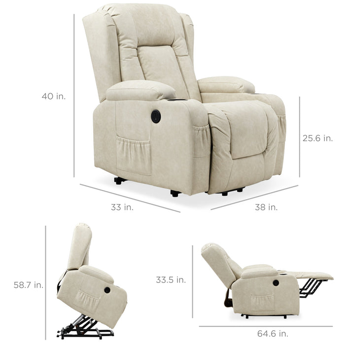 Electric Power Lift Recliner Massage Chair w/ Heat, USB Port, Cupholders