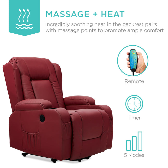 Electric Power Lift Recliner Massage Chair w/ Heat, USB Port, Cupholders