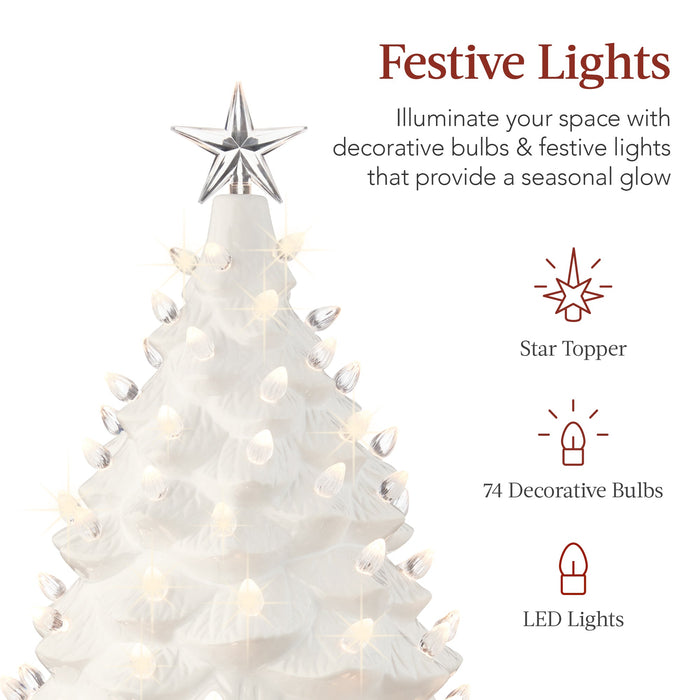 XL Pre-Lit Ceramic Christmas Tree Decoration w/ LED Light, Timer - 24in