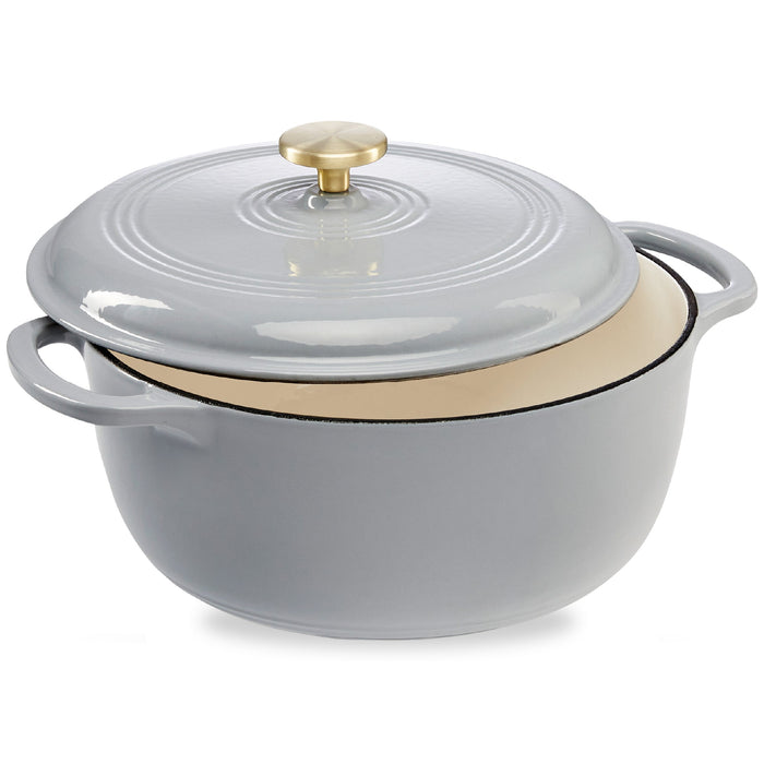 Cast-Iron Dutch Oven Kitchen Cookware w/ Enamel, Handles - 6qt